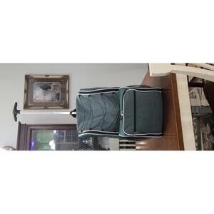 Green Checkered Picnic Set with Rolling Tote Bag and Tableware